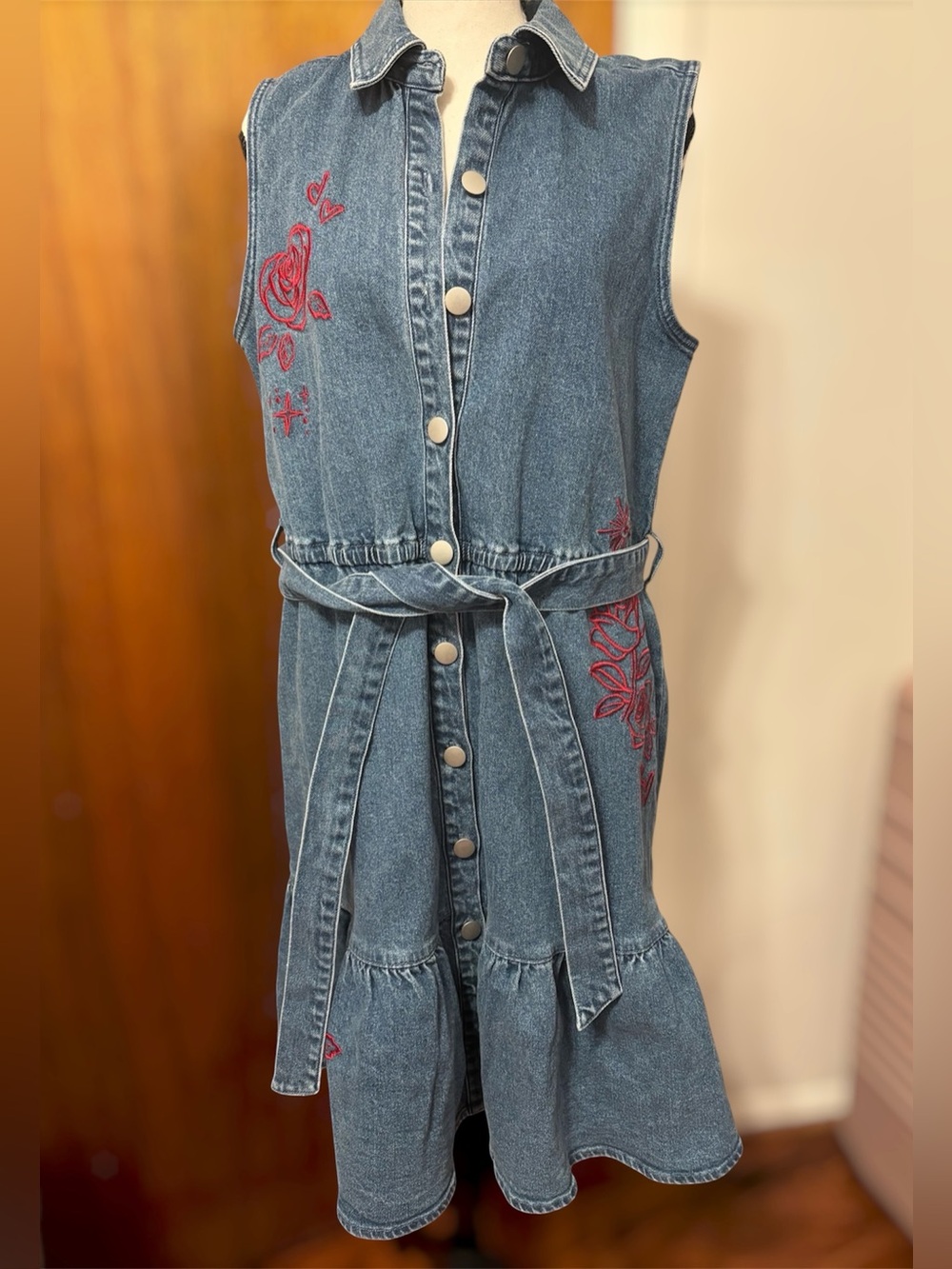 G by Giuliana Black Label Denim Embroidered Button Up Dress